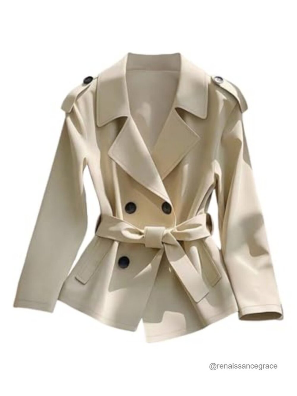 Cropped Trench Coat Belted Lightweight Double Breasted